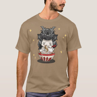 Japanisch Kawaii Samurai Neko Cat Kitten Ramen Noo T-Shirt