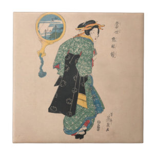 Japanisch Kimono Frau Courtesan Artwork Fliese