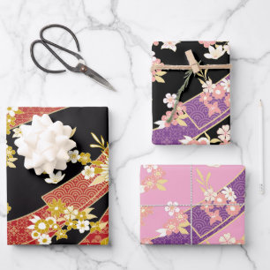 Japanisch Kimono Mix Muster Geschenkpapier Set