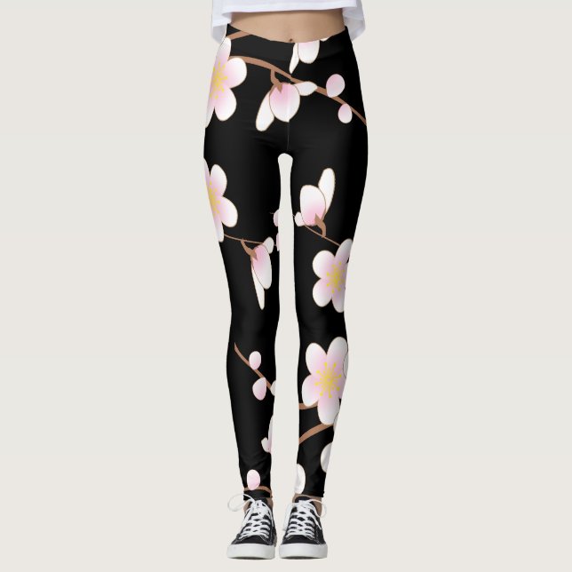 Japanisch Kimono Patern C Leggins Black (Vorderseite)