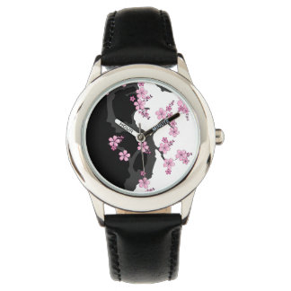 Japanisch Kimono Schwarz-Weiß-Rosa Sakura Armbanduhr