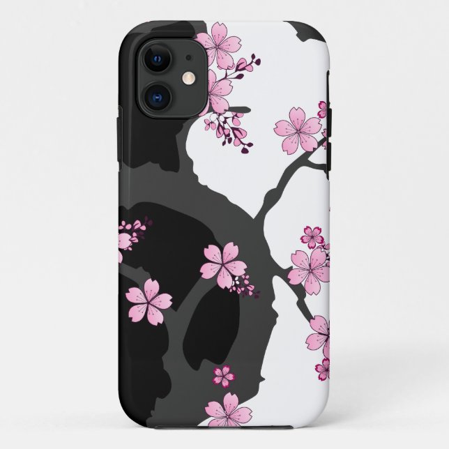 Japanisch Kimono Schwarz-Weiß-Rosa Sakura Case-Mate iPhone Hülle (Rückseite)