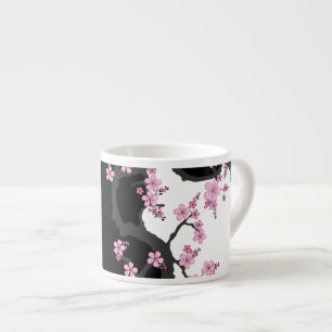 Japanisch Kimono Schwarz-Weiß-Rosa Sakura Espressotasse