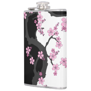 Japanisch Kimono Schwarz-Weiß-Rosa Sakura Flachmann