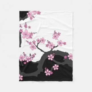Japanisch Kimono Schwarz-Weiß-Rosa Sakura Fleecedecke