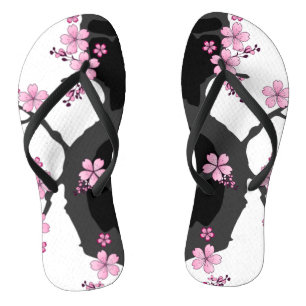Japanisch Kimono Schwarz-Weiß-Rosa Sakura Flip Flops