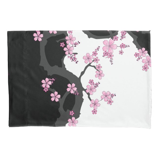Japanisch Kimono Schwarz-Weiß-Rosa Sakura Kissenbezug (Vorderseite)