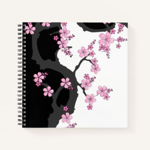 Japanisch Kimono Schwarz-Weiß-Rosa Sakura Notizbuch