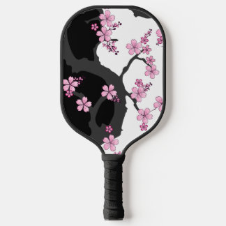 Japanisch Kimono Schwarz-Weiß-Rosa Sakura Pickleball Schläger