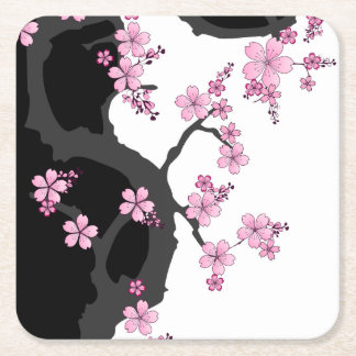 Japanisch Kimono Schwarz-Weiß-Rosa Sakura Rechteckiger Pappuntersetzer
