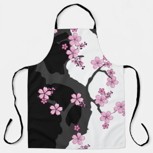 Japanisch Kimono Schwarz-Weiß-Rosa Sakura Schürze