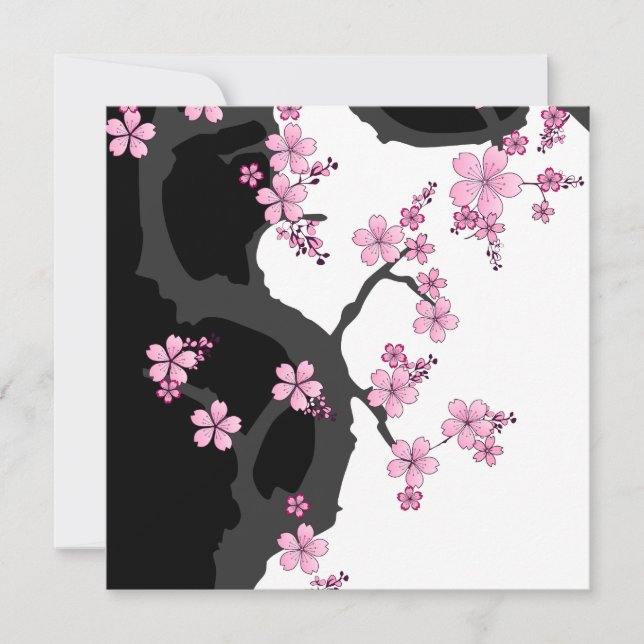 Japanisch Kimono Schwarz-Weiß-Rosa Sakura Stone Einladung (Vorderseite)