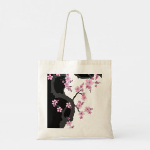 Japanisch Kimono Schwarz-Weiß-Rosa Sakura Tragetasche