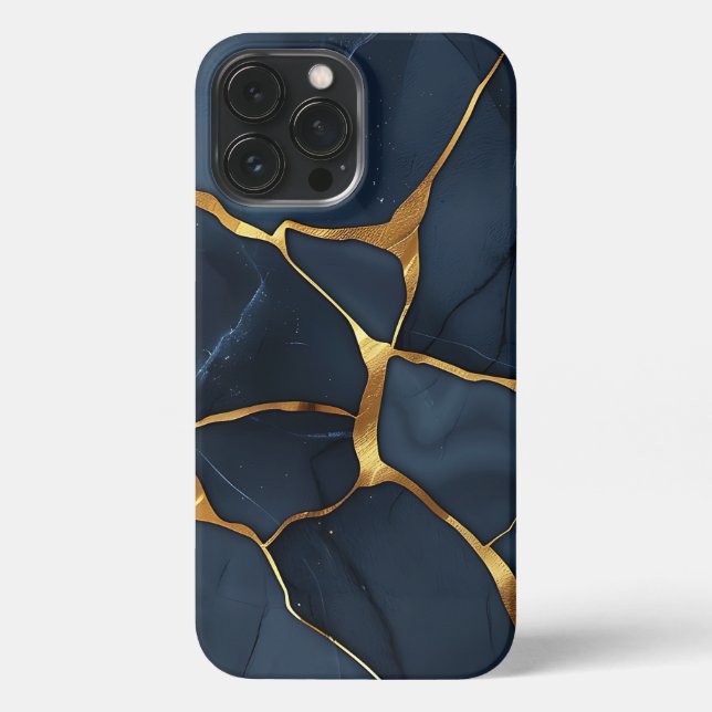 Japanisch Kintsugi Dark Blue iPhone Hülle (Rückseite)
