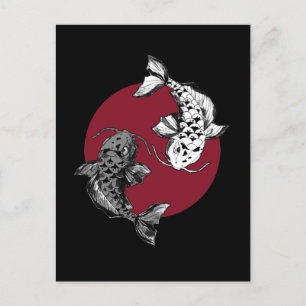 Japanisch Koi Carp Circle Black Postkarte