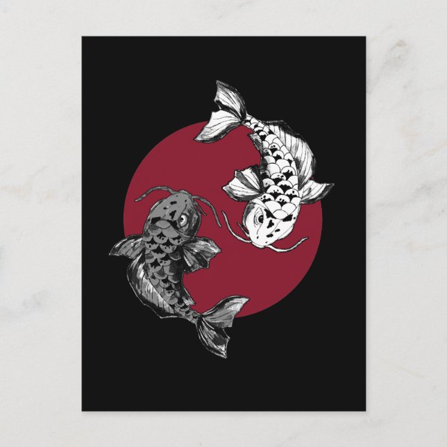 Japanisch Koi Carp Circle Black Postkarte (Vorderseite)