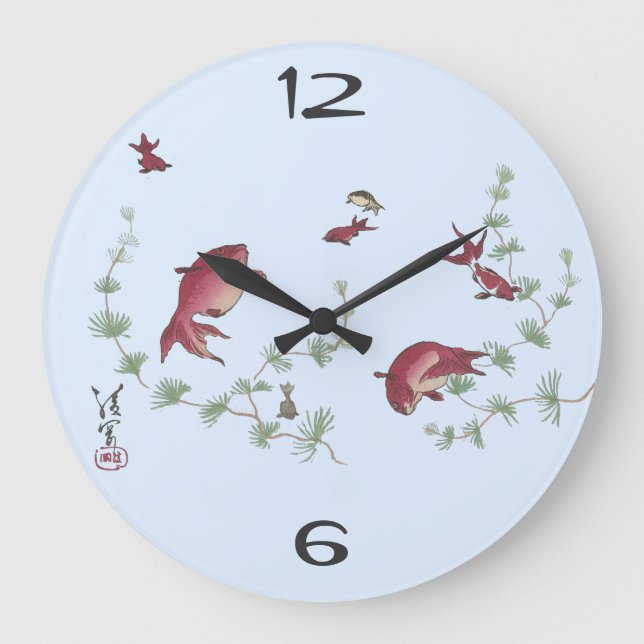 Japanisch Koi Fine Art Clock Große Wanduhr (Vorderseite)