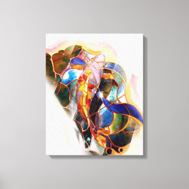 Japanisch Koi Fisch gesteinigtes Glas Art Canvas P Leinwanddruck (Vorderseite)