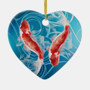 Japanisch Koi Fish Oriental Waves Paare Weihnachte Keramik Ornament