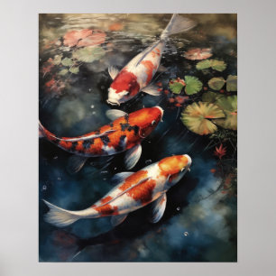 Japanisch Koi Fish Pond Art Print Poster