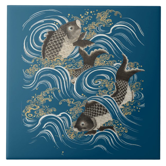 Japanisch Koi Fish Print Fliese (Vorderseite)
