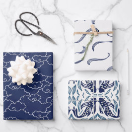 Japanisch KOI FISH weiß und blau Geschenkpapier Set