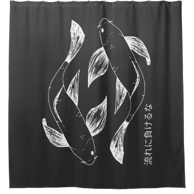 Japanisch Koi Minimalistisch Black & White Duschvorhang (Vorderseite)
