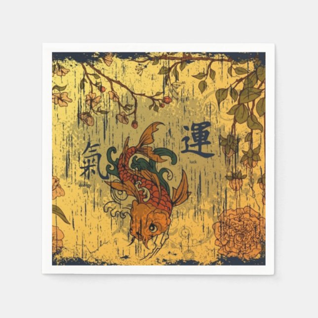 Japanisch Koi Weißbuch Napkins, Standardecke Serviette (Vorderseite)