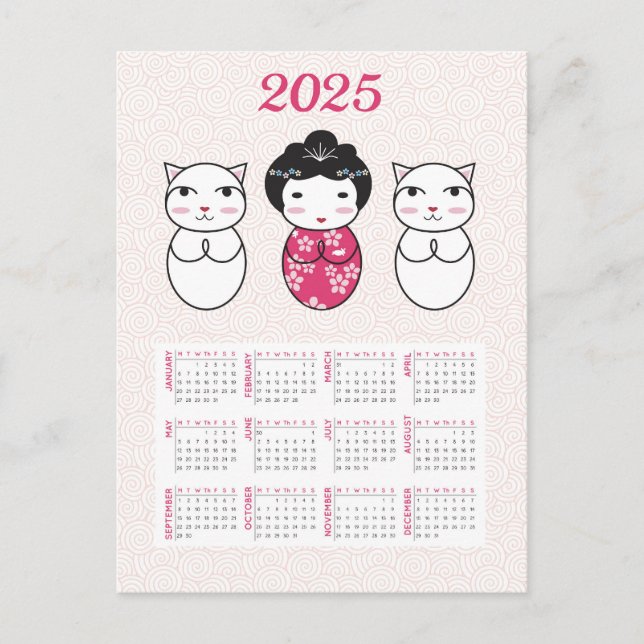 Japanisch Kokeshi Doll 2025 Kalender Postkarte (Vorderseite)