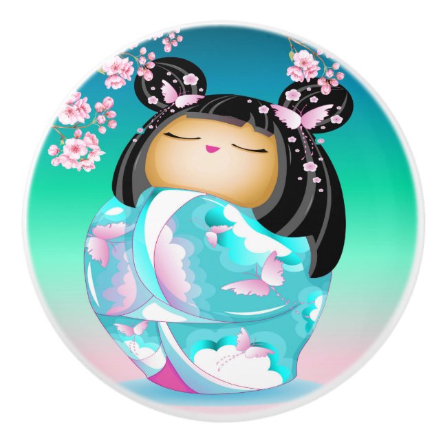 Japanisch Kokeshi Doll Keramik Knob Keramikknauf (Vorderseite)