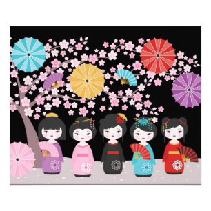Japanisch Kokeshi Dolls Black Fotodruck