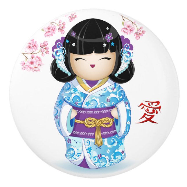 Japanisch Kokeshi Liebe Doll Keramik Knob Keramikknauf (Vorderseite)
