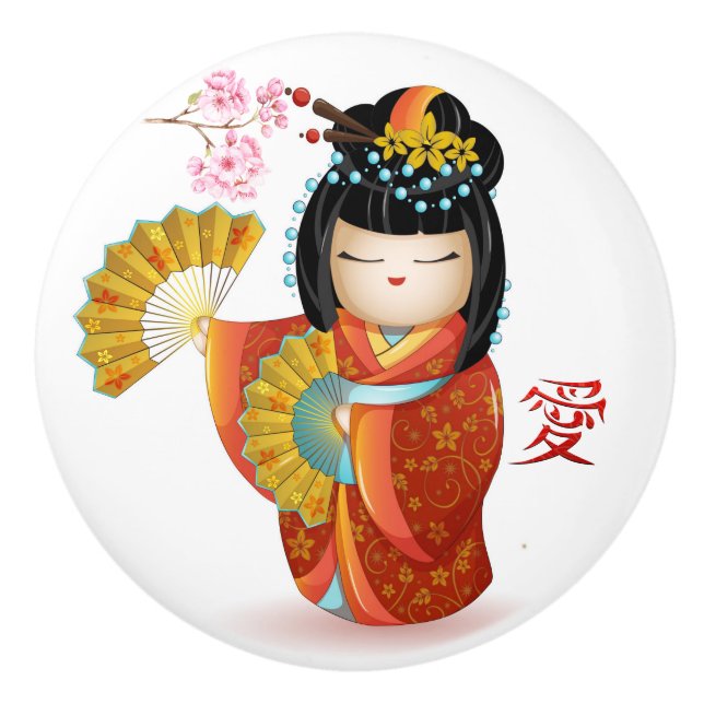 Japanisch Kokeshi Liebe Doll Keramik Knob Keramikknauf (Vorderseite)