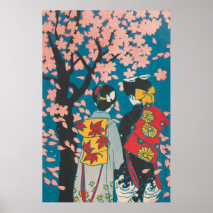 Japanisch Lesbisches Paar erfreut Sakura Poster