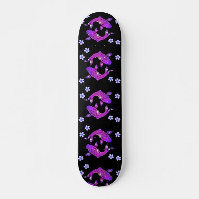 Japanisch Lila Koi Fish Ästhetik Schwarz Skateboard (Vorne)
