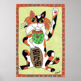 Japanisch Lucky Calico Cat Maneki Neko Folk Art Poster