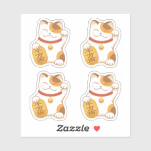 Japanisch Lucky Calico Cat, Maneki Neko, Set von 4 Aufkleber