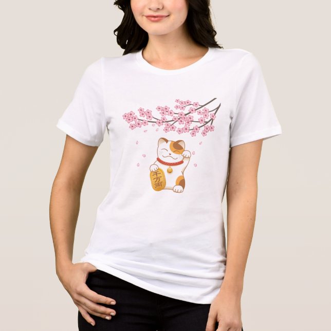 Japanisch Lucky Calico Cat, Maneki Neko Tri-Blend Shirt (Vorderseite)