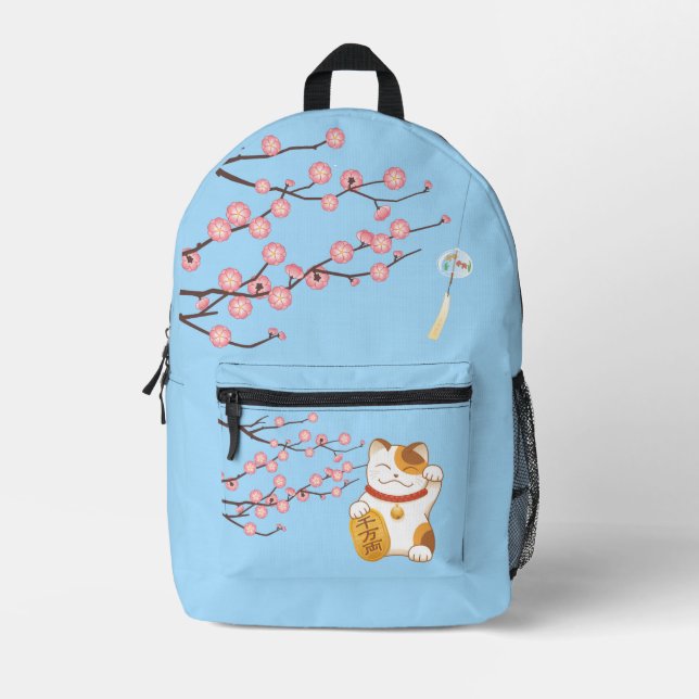 Japanisch Lucky Cat, Calico Maneki Neko Bedruckter Rucksack (Vorderseite)