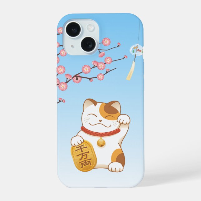 Japanisch Lucky Cat, Calico Maneki Neko iPhone 15 Hülle (Rückseite)