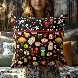 Japanisch Lucky Cat, Chopsticks und Sushi Kissen