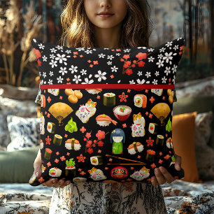 Japanisch Lucky Cat, Chopsticks und Sushi Kissen