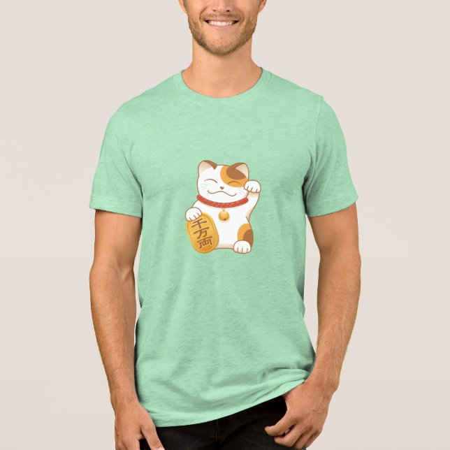 Japanisch Lucky Cat, Maneki Neko Tri-Blend Shirt (Vorderseite)