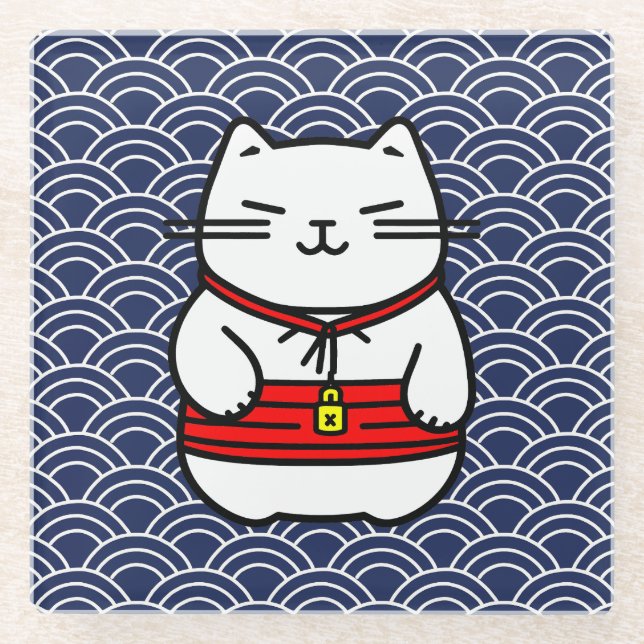 Japanisch Lucky Cat oder Maneki-Neko Glasuntersetzer (Vorderseite)
