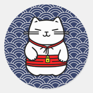 Japanisch Lucky Cat oder Maneki-Neko Runder Aufkleber