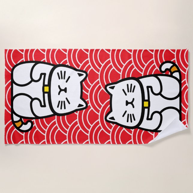 Japanisch Lucky Cat oder Maneki-Neko Strandtuch (Vorderseite)