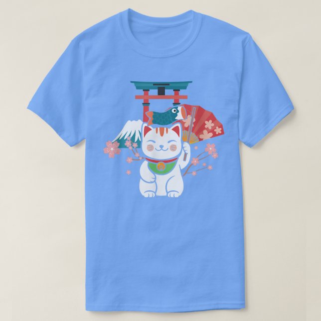 Japanisch Lucky Cat Sakura Torii T-Shirt (Design vorne)