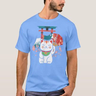 Japanisch Lucky Cat Sakura Torii T-Shirt