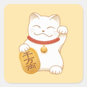 Japanisch Lucky White Cat, Maneki Neko Quadratischer Aufkleber