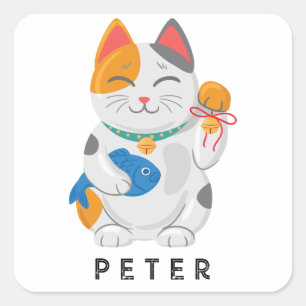 Japanisch Maneki Neko White Cat, viel Glück-Symbol Quadratischer Aufkleber